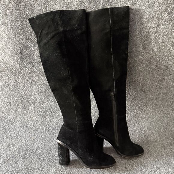 Gianni Bini Barrine Black Leather Knee High Block Heel Zip Boots Women's 6.5M - Picture 2 of 10
